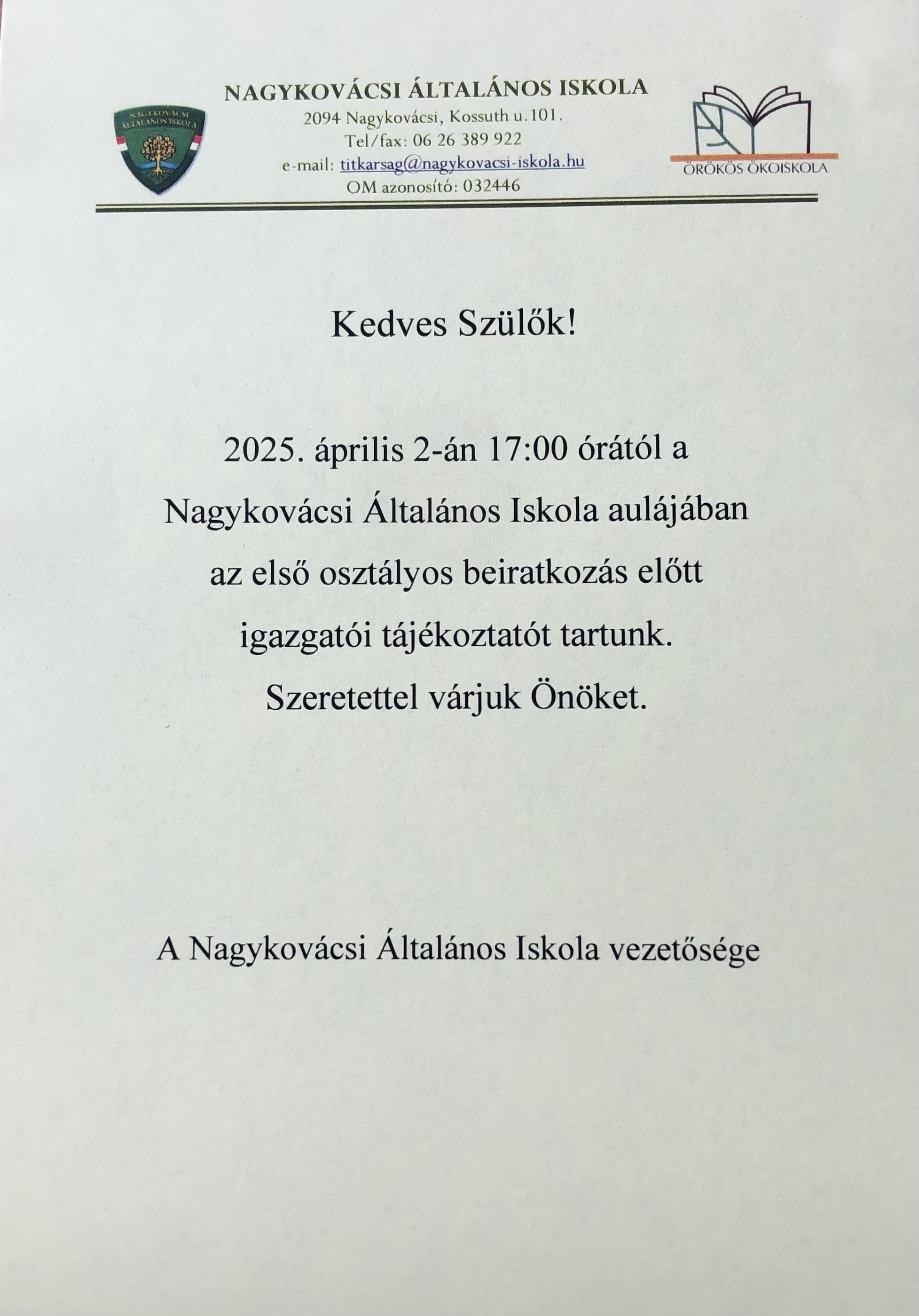 Tájékoztató április 2